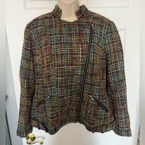 Coldwater Creek multicolor tweed boucle moto jacket Size 16